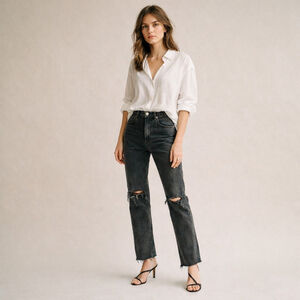 AGOLDE Straight Leg Black High Rise Jeans Sz 25 Cherie